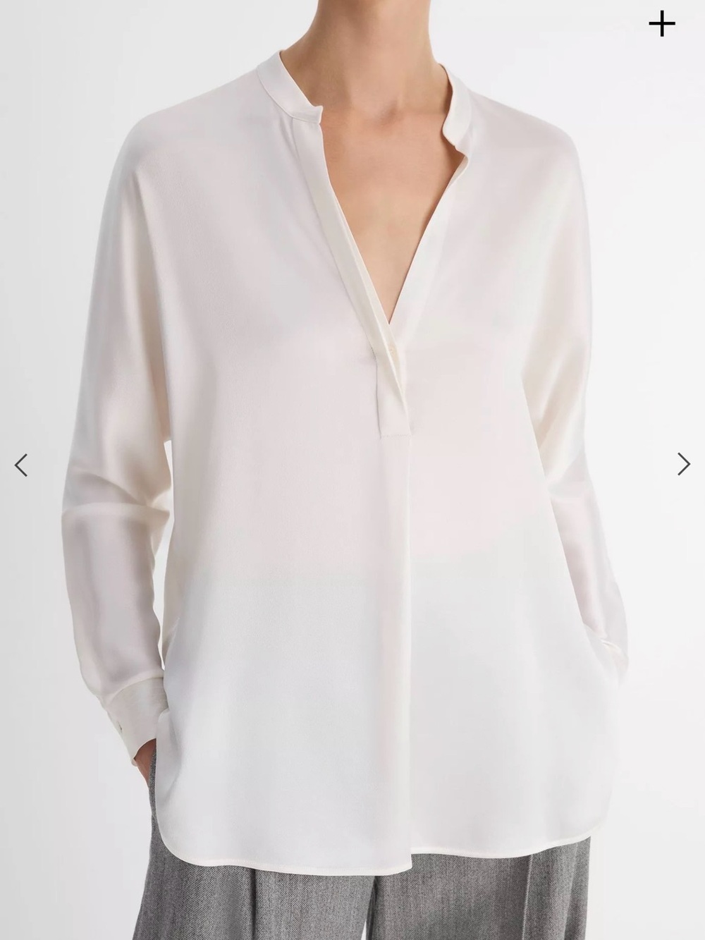 Vince Silk Blouse Ivory Cream Long Sleeve V-Neck Minimalist Size M | 100% Silk